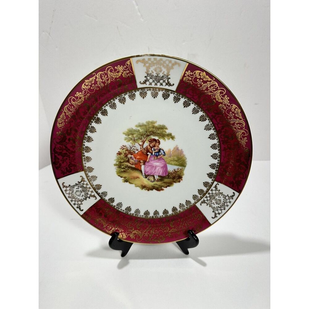 Vintage Bavarian China 10” Pink Couple Plate Bavaria Germany